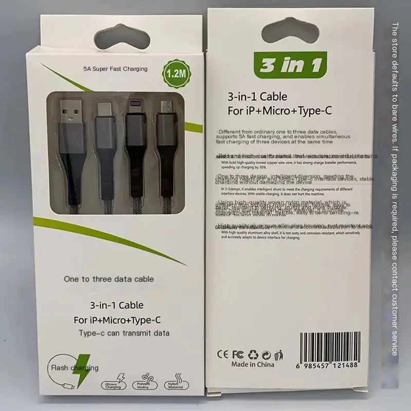 5A Super Fast Charging 3-in-1 Data Cable
