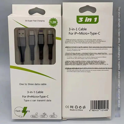 5A Super Fast Charging 3-in-1 Data Cable